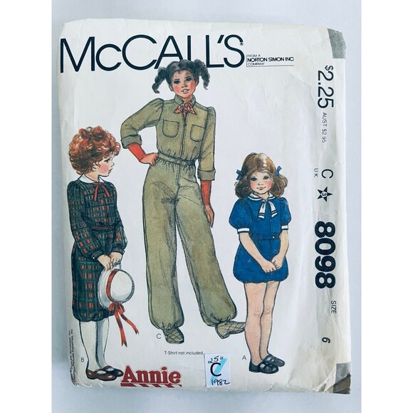 Vtg 80s McCalls 8098 Little Orphan Annie Girls Jumpsuit Romper Pattern Sz 6 CUT. - Picture 1 of 2